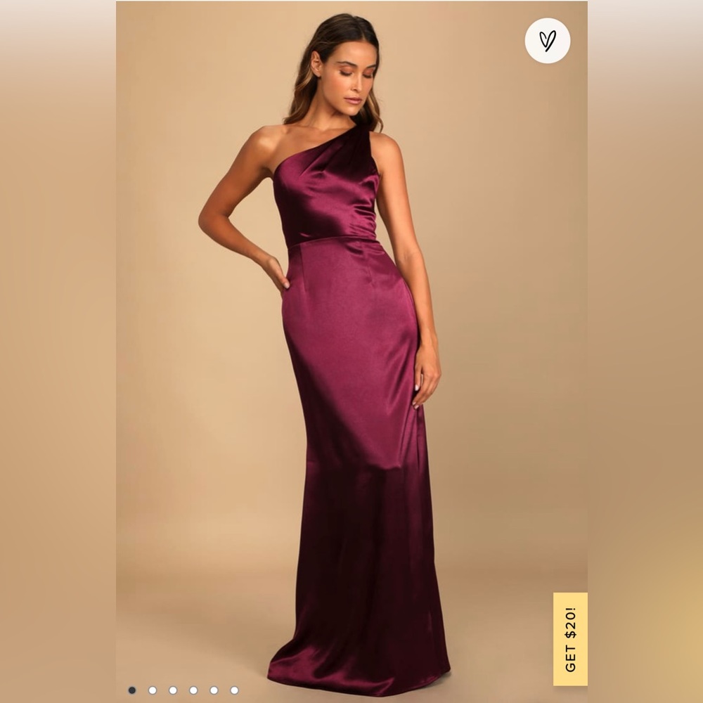 NEW LuLu’s Dress - Burgundy Satin One-Shoulder Maxi Dress